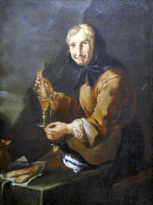 Giacomo Francesco Cipper Old woman with a glass and a magpie France oil painting art